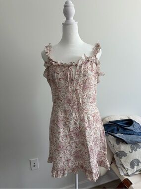 H&M Cream & Pink Paisley Ruffle Cami Mini Dress